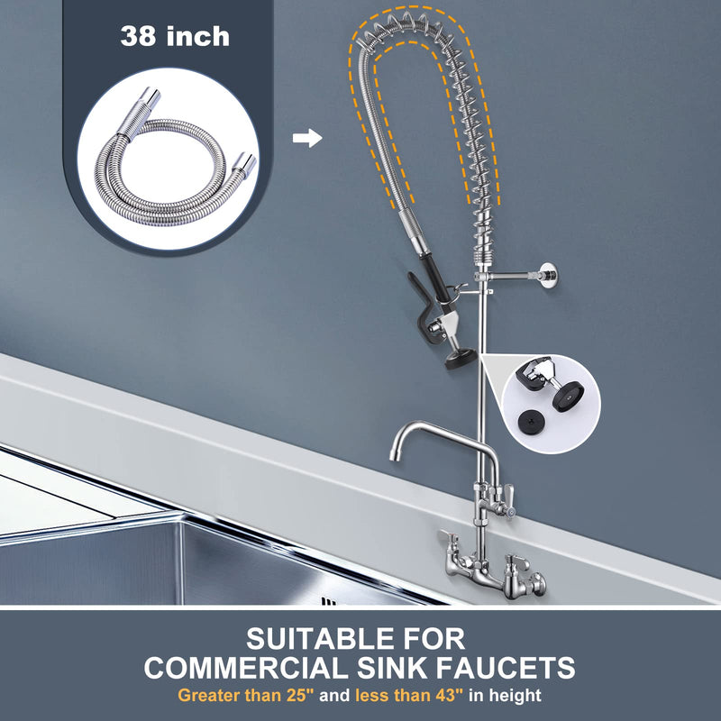 38" Commercial Sink Faucet Sprayer Hose, Pre-rinse Sprayer Hose for Commercial Kitchen Sink Faucet, 38 Inch Stainless Steel Flexible Hose Replacement Kit for Restaurant Industrial Dishwasher