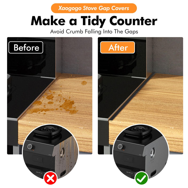 Stainless Steel Stove Gap Covers (2PCS), Stove Gap Filler, Stove Guard for Kitchen Oven Counter Side Gap, Range Trim Kit, Easy Clean and Heat Resistant, Adjustable Length 13.8" to 27.5" 1