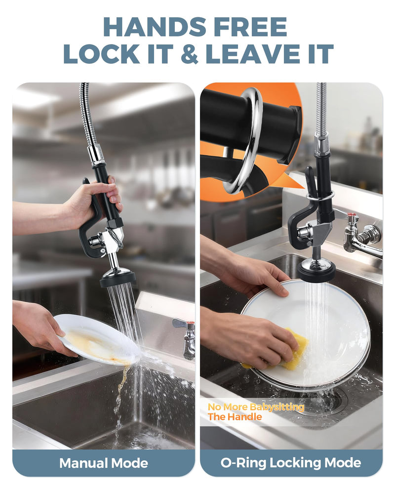 Commercial Sink Sprayer Head: 7/8"-20UNEF Black Pre Rinse Sprayer - 3.85 GPM High Pressure Pull Down Spray Head - Handheld Dish Sprayer Nozzle for Commercial Kitchen Faucet (Chrome Finished)