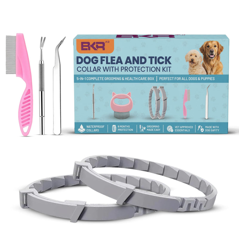 Dog Flea and Tick Collar 8-Month Protection All Natural Flea Collar for Dogs & Puppies with Flea Comb, Shell Comb, Tick Tweezers & Tick Removal Tool | 5-in-1 Dog Flea Collar & Protection Kit