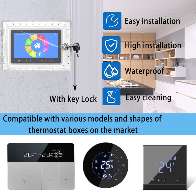 Universal Thermostat Lock Box with Key,Clear Large Thermostat Guard for Thermostat on Wall,Thermostat Guard,Thermostat Cover Fits Thermostats 6.5" H x 4.72" W x 1.97" D or Smaller (1 Set) A-2 key lock