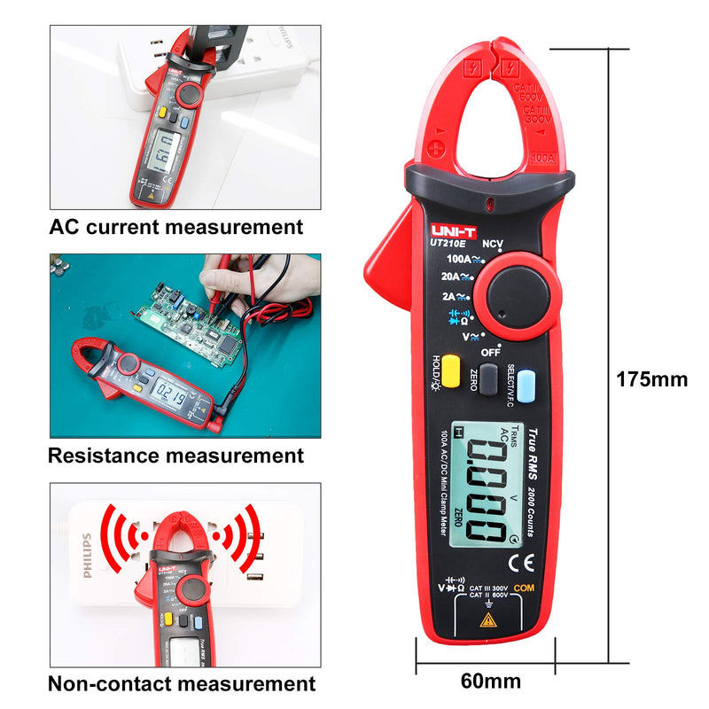 UNI-T UT210E Mini Digital Clamp Meter 100A AC DC Current Voltage True RMS Pliers Ammeter Resistance, Capacitance, Diode Tester Multimeter