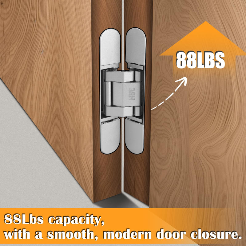 HBL' 2 Pack Hidden Door Hinges, 6 Inch Silver Heavy Duty Hidden Hinges for Secret Doors, 3-Way Adjustable to Bulid Conceal Bookcase Door 6" Length