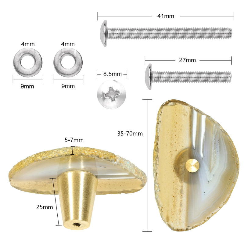 TUMBEELLUWA 4 PCS Natural Color Agate Slice Cabinet Knobs for Kitchens | Unique Single Hole Drawer Pulls, Easy to Install, Polished Stone Knobs for Cabinets Drawers Dressers, Housewarming Gift