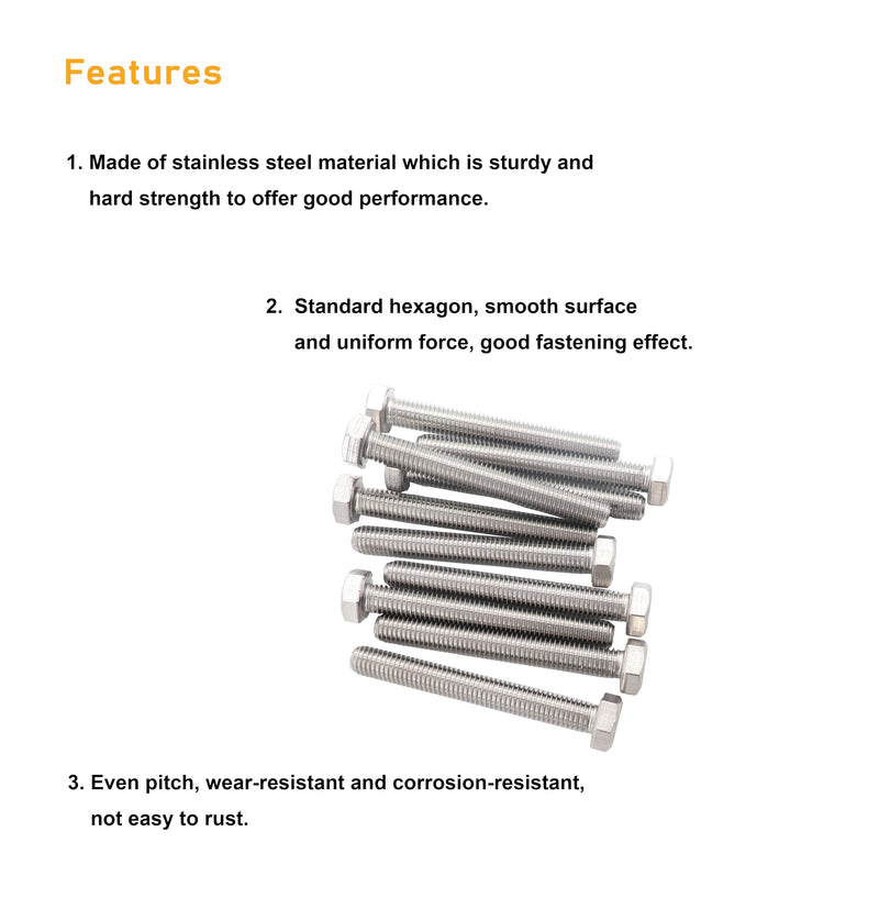 binifiMux 10-Pack M8 x 20mm Hexagon Screws Hex Bolts with M8 Hex Nuts M8 Flat Washers/Spring Lock Washers Set, 304/18-9, Plain Finish M8 x 20mm 40pcs - NewNest Australia