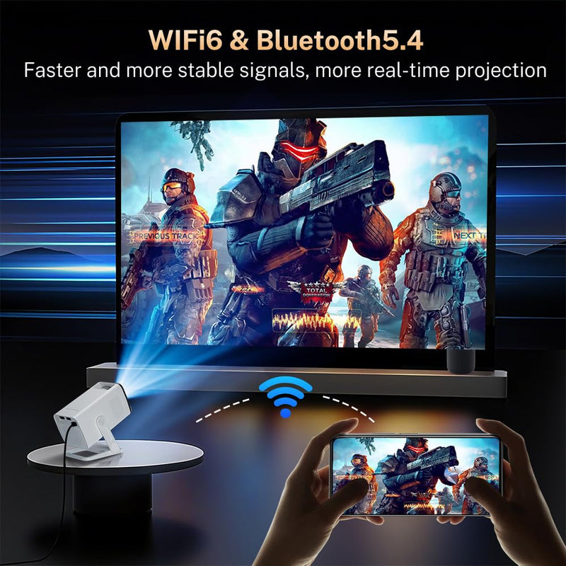 Mini Projector with WiFi 6 and Bluetooth 5.4 Built-in Apps Portable Projector Android 11 Auto Keystone 1080P 4K Support for Bedroom Outdoor Compatible with iOS/HDMI/TV Stick VisualCube 300 VisualCube 300 White