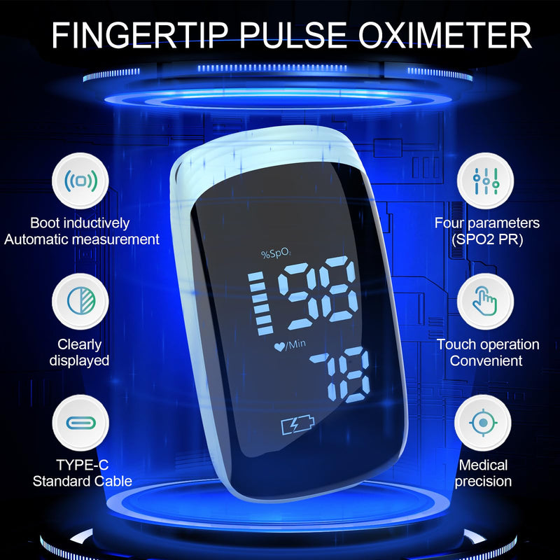 Fingertip Pulse Oximeter, Portable Rechargeable Oximeter Instant SpO2 & Accurate Heart Rate Reading for Adults, Includes Protective Silicone Cover (Blue)
