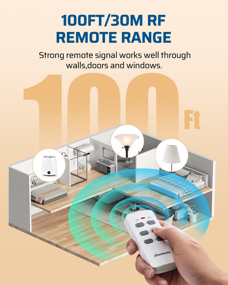 DEWENWILS Wireless Remote Control Outlet, Programmable and Expandable Electrical Outlet Switch, Wireless Remote Light Switch, 100FT Range, FCC Listed, 1 Remote and 3 Outlets 1 Remote + 3 Outlets