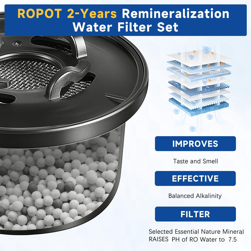 ROPOT Replacement Filter Compatible with Bluevua RO100ROPOT RO100ROPOT-UV Alkaline Mineral Remineralization Filter (4 Pack) ROPOT