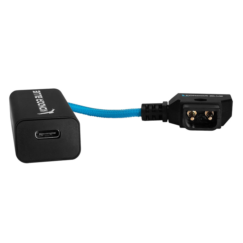 KONDOR BLUE | 6 Inch D-Tap to Female USB-C PD Power Delivery Cable, 2-Way | 65W Fast Charge, 5V 9V 12V PD, Smart Reverse Polarity Protection for Camera Rigs | Blue