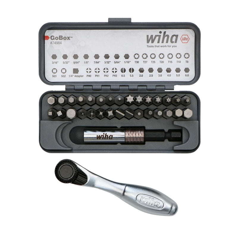 Wiha 74984 32 Piece GoBox Standard Bit Set with Mini Ratchet Fastener Drive Bit