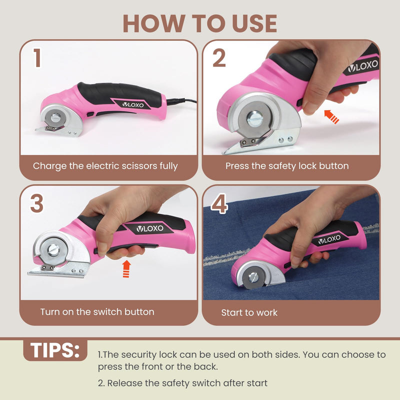 VLOXO Cordless Electric Scissors Electric Box Cutter for Cardboard Pink