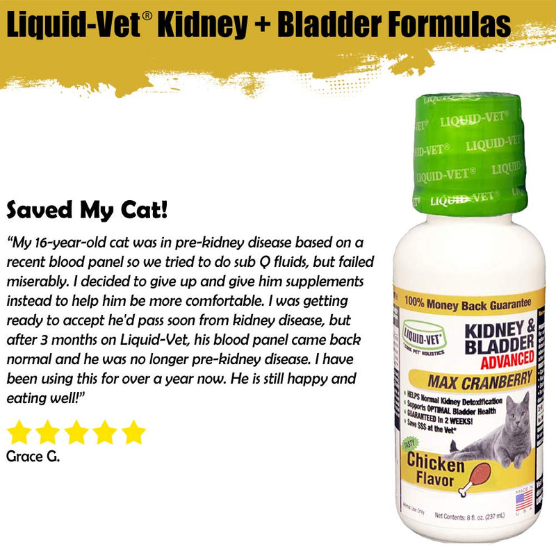 Liquid-Vet Advanced Kidney & Bladder Supplements for Cats with Cranberry + D-Mannose | Cat Kidney Support | Cat Urinary Tract Health Chicken 8 - PawsPlanet Australia