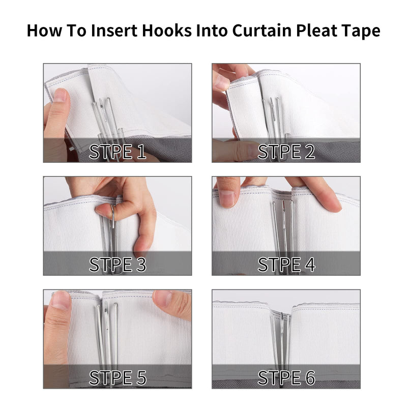 Curtain Pleat Tape, 10 Meters/10.9 Yards Pleater Tape for Curtains, Included 30 Pcs Stainless Steel 4 Prongs Curtain Pleater Hooks for DIY Pinch Pleat Curtain, White