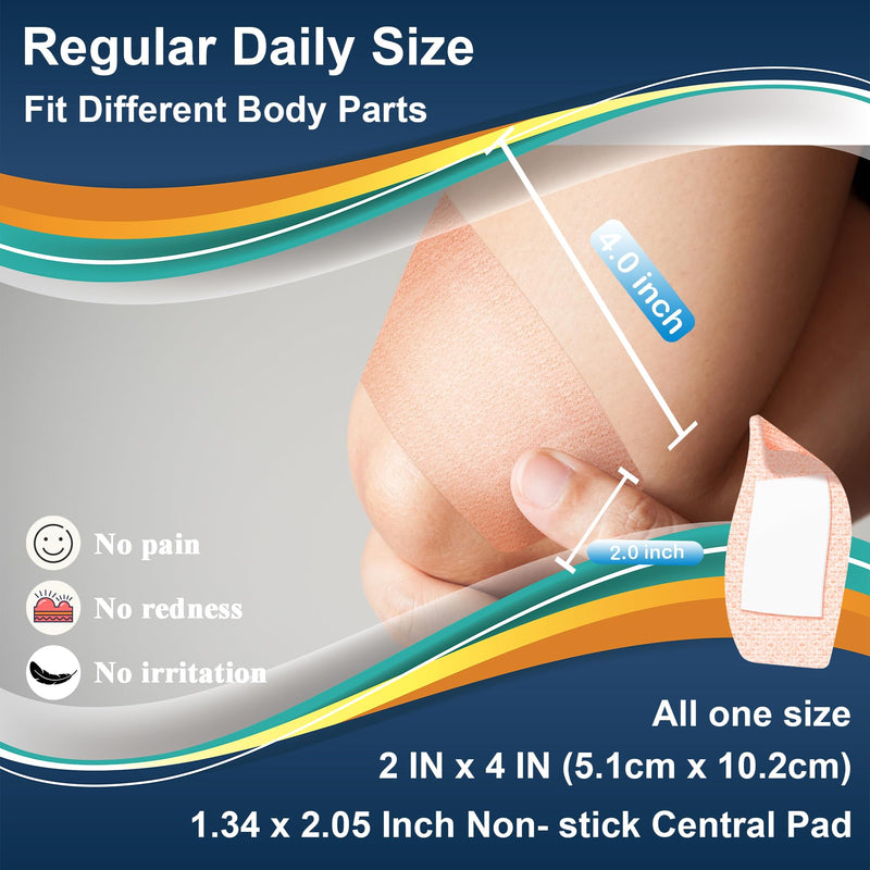 Silicone Bandages Extra Large Size for Sensitive Fragile Skin - 2" x 4" 20 Counts - Latex Free Non Allergenic Hypoallergenic Painless Removal Flexible Fabric Bandages