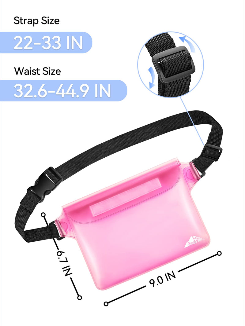 HEETA Waterproof Dry Bag for Women Men (Transparent Blue 5L) Bundled with 2-Pack Waterproof Pouch with Adjustable Waist Strap (Black & Pink)
