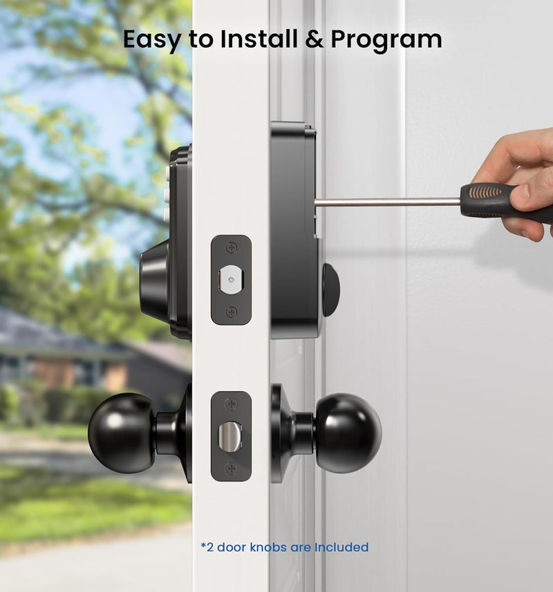 Veise Keyless Entry Door Lock with 2 Knobs, Electronic Backlit Keypad Deadbolt with Handle Set, Auto Lock, One-time Codes, Smart Deadbolt for Front Door, Easy Installation, Matte Black Knob