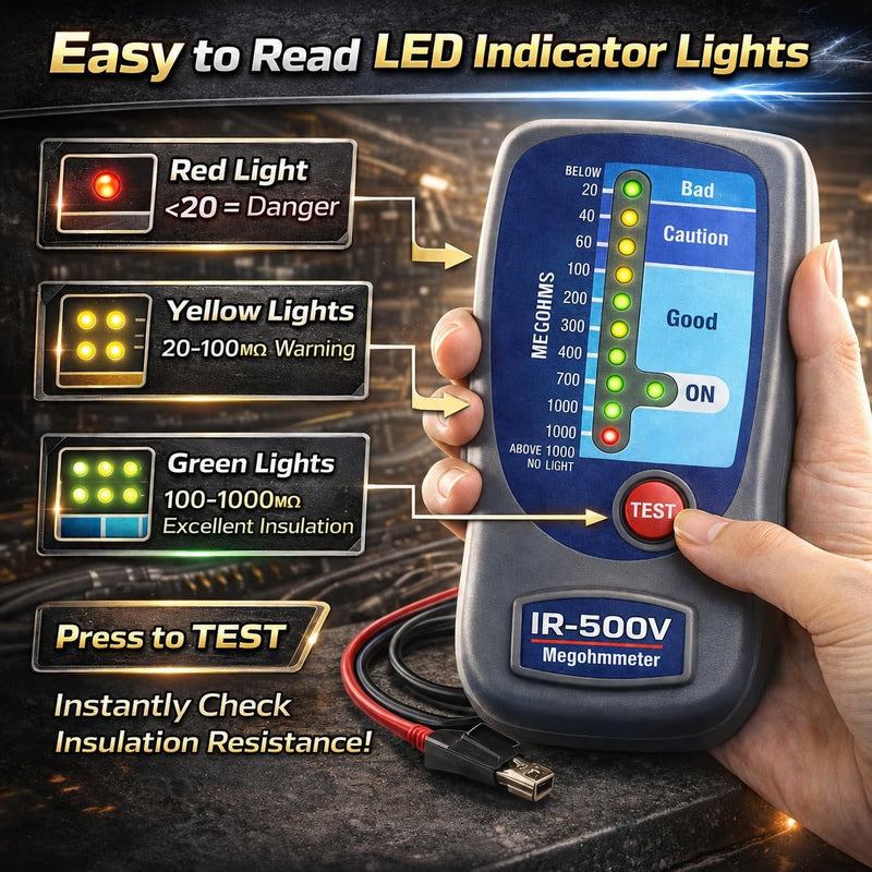 500V Insulation Tester Megohmmeter, 500V Digital Insulation Resistance Tester up to 1000MΩ, HVAC Compressor & Motor, Battery Operated, Includes Soft Carrying Cas