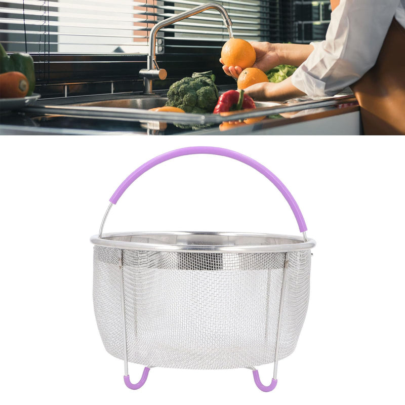 Steamer Basket, Mesh Steaming Basket Stainless Steel Strainer and Insert with Handle, for 6Qt Instant Pots Accessories, IP Insta Pots, Instapot Purple(21x13.5cm)
