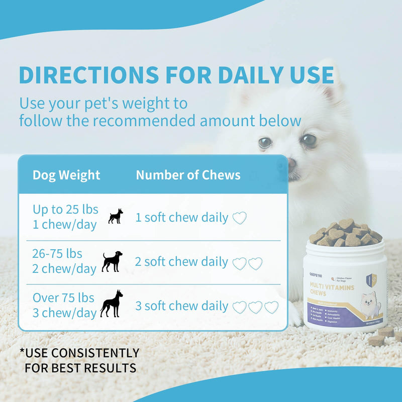 8 in 1 Dog Multivitamins Chewable - Glucosamine for Hip & Joint, Probiotics, Omega 3 for Skin & Coat - Soft Chews Supplement for Puppy & Senior Dogs All Breeds, Chicken Flavor 90 Count