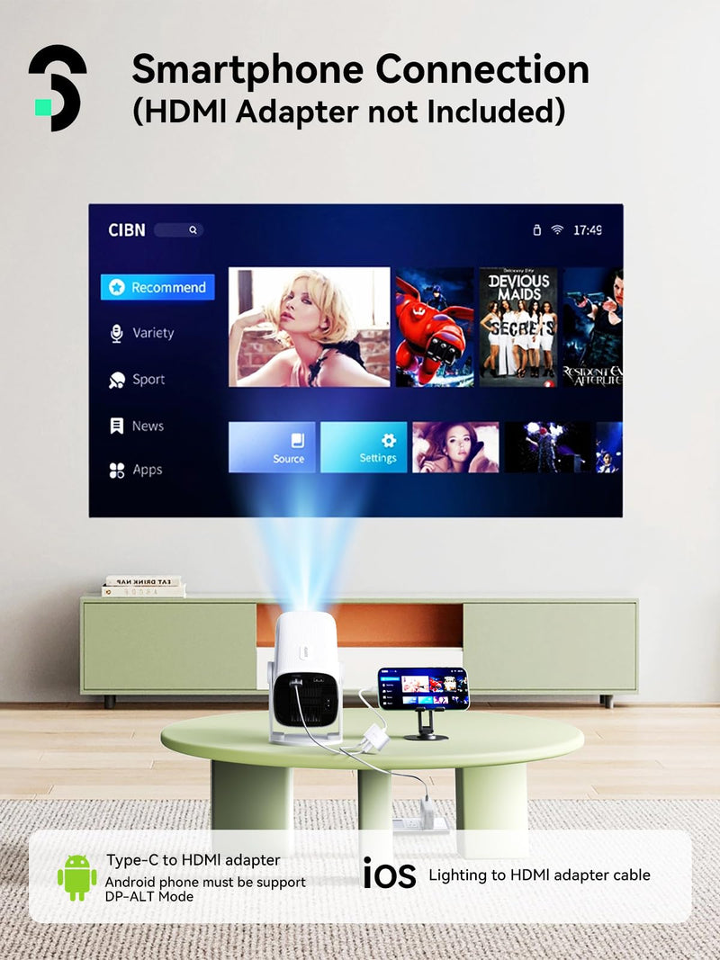 SOOMFON Mini Projector 1080P Support - Portable Small Video Movie Projector Bluetooth 5.1 Auto Keystone Electric Focus for Bedroom/Wall/Home/Outdoor/iPhone/Android/TV Stick SK1 Mini Projector