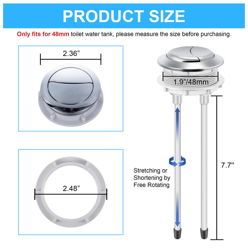 Enhon 4 Pack 48mm Toilet Tank Buttons, Flush Valve Dual Push Button Replacement Adjustable, Compatible with Glacier Bay Aquasource, American Standard, Twfords, Armitage Shanks, Geberit