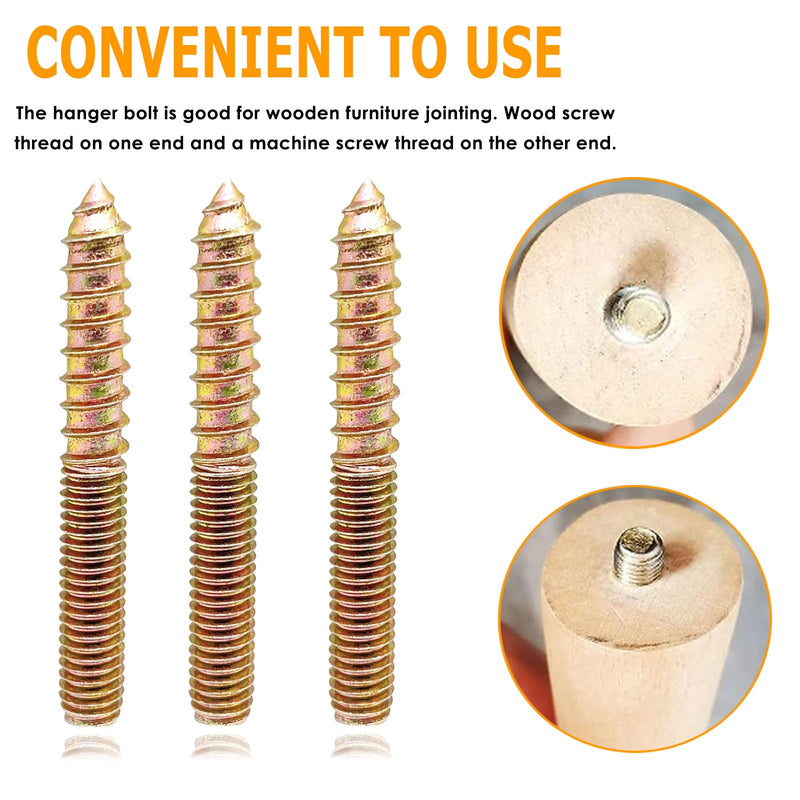 10pcs M8x60mm Hanger Bolts Double Headed Bolts Screw Kit,Self-Tapping Hanger Bolts Screw for Wood Furniture,with 1pcs M8x1.25mm Driver, Zinc-plated surface