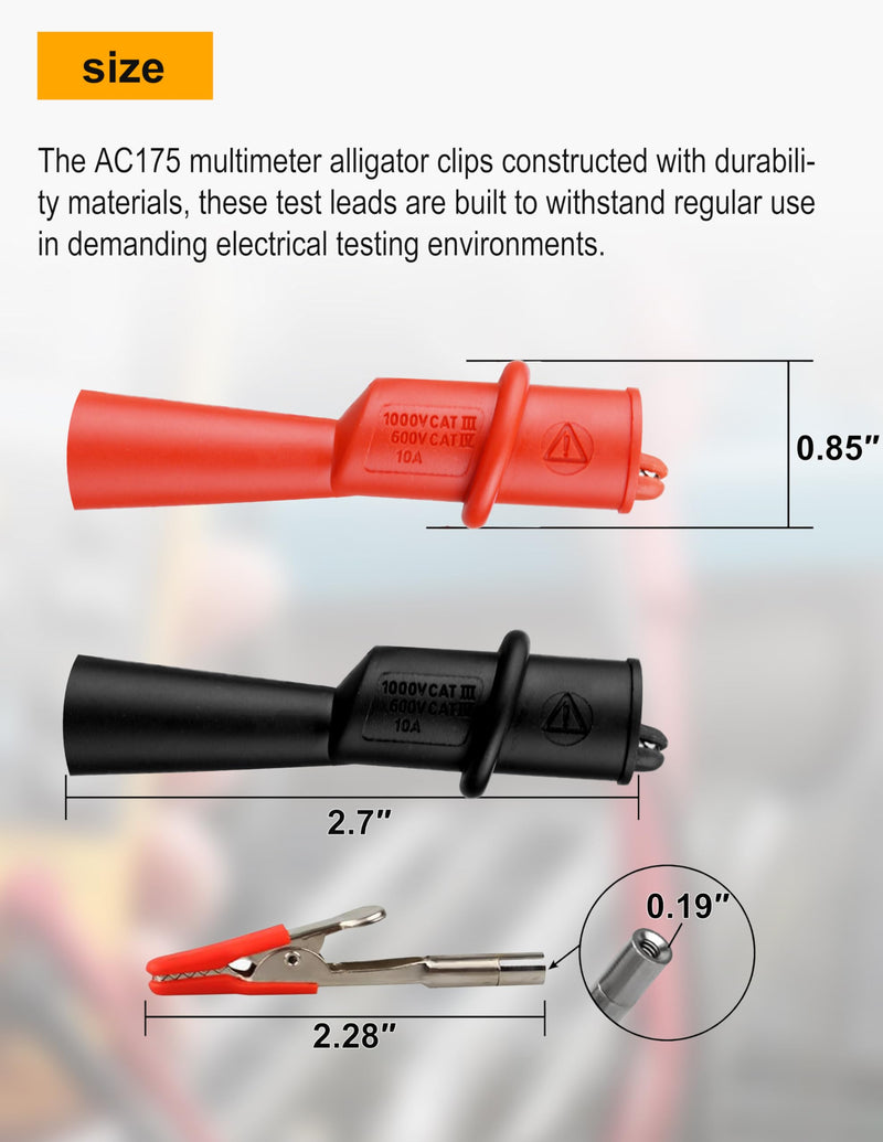ZIBOO AC175 Threaded Slide-On Alligator Clip Set with Flexible Boots, Compatible with Fluke Compatible with TL71, Compatible with TL75, TL175 and TP175 Test Leads (2 Sets) AC175(2 Sets）