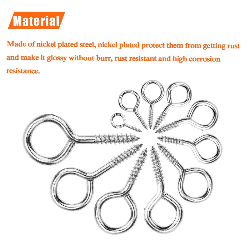 50 Pieces 10# Screw Eyes, Screw in Eye Hooks, Metal Screw Eye Pins Hooks, Nickel Plated Steel Screw Eyes, Silver 10#