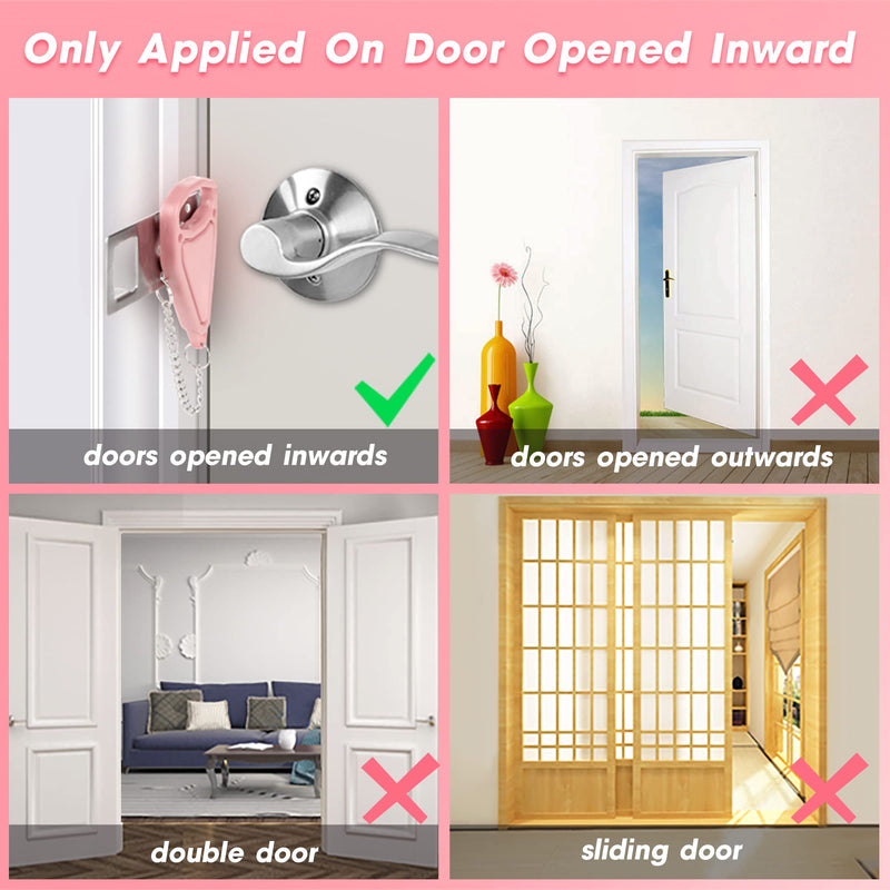 AceMining Portable Door Lock Home Security Door Locker Travel Lockdown Locks for Additional Safety and Privacy Perfect for Traveling Hotel Home Apartment College-Pink(1 Pack) 1 Pack