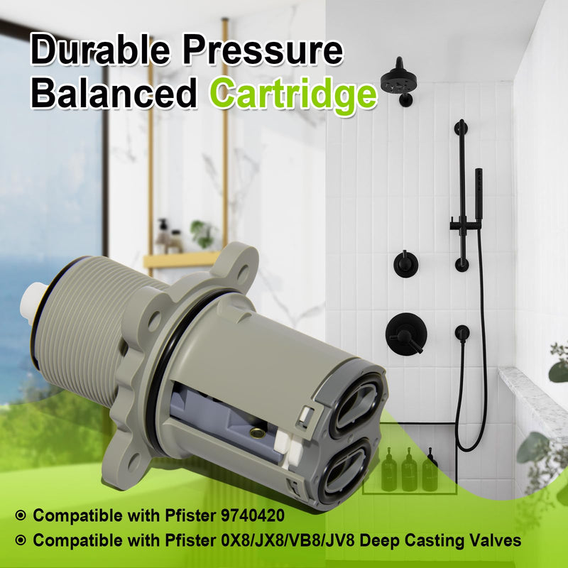FEMAR Pressure Balanced Cartridge #9740420 for Tub & Shower Valve, Replacement Part for Pfister 0X8/JX8/VB8/JV8 Deep Casting Valves 1
