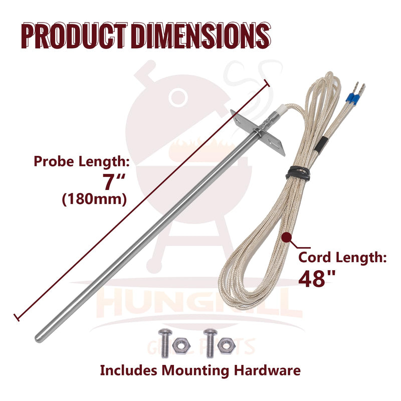 7" (180mm) RTD Temperature Probe Replacement for Certain Z-Grill Models, Compatible with Z Grills 10002B / 10002E / 1000C / 1000D / 1000E / 550A / 7002B / 7002E / 700D / 700E, with 48" Cord