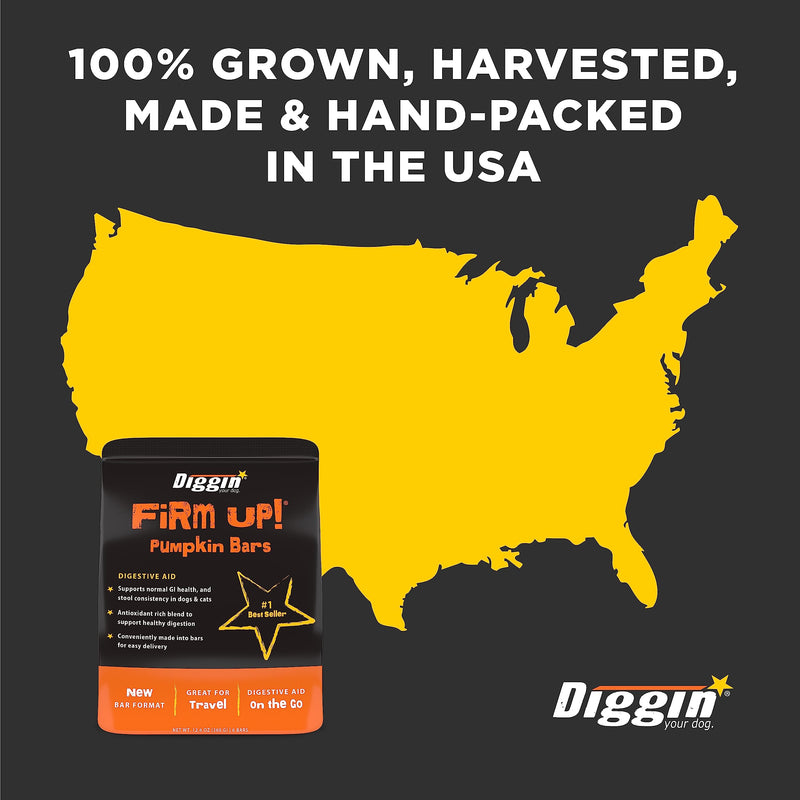 Diggin' Your Dog Firm Up Bars for Dogs & Cats, 100% Made in USA, Pumpkin Powder Bars for Dogs, Digestive Support, Apple Pectin, Fiber, Healthy Stool, 6 Count - PawsPlanet Australia