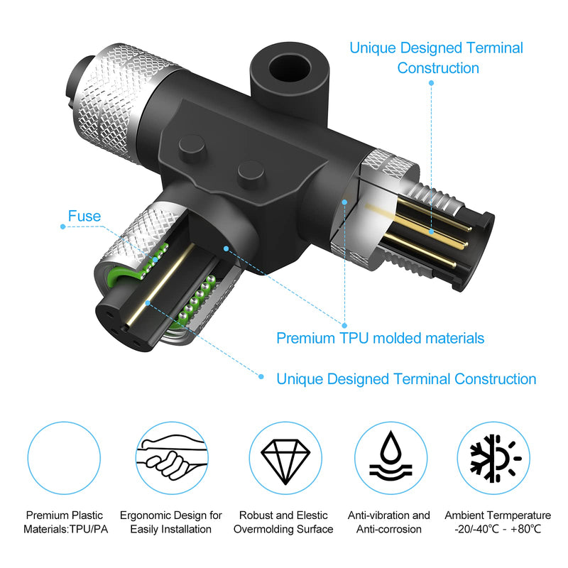 Marine Grade Products NMEA 2000 Tee Power Cable with Fuse，for Lowrance B&G Navico Garmin Networks(3.3ft).