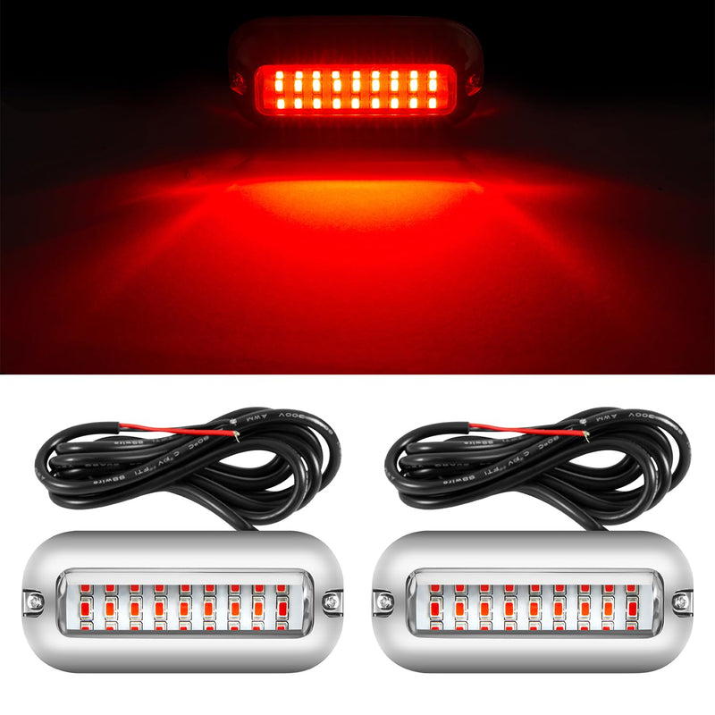 Marine LED Lights, Surface Mount 4 Inch Boat Kayak Fishing Stainless Steel Cabin Deck Courtesy Lights, Waterproof Underwater Transom Stern Anchor Light for Pontoon Yacht Sailboat 12V 24V, 2 Red Beam