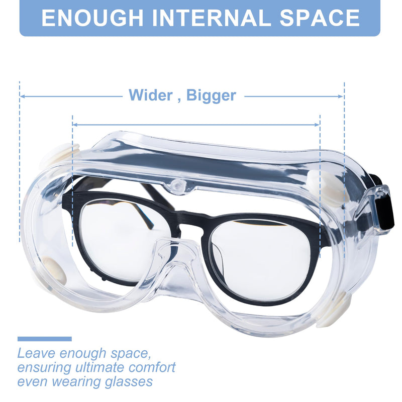 2-Pack Safety Goggles, Anti-Fog Lab Goggles, Over Glasses Safety Glasses for Chemistry Lab, Mowing, Woodworking, Painting, Construction, Industrial Use Black