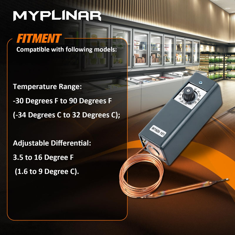 W1609-101 Refrigeratior Thermostat Temperature Controller, from -30 Degrees F to 90 Degrees F (-34 °C to 32 °C), 5 Ft Capillary Remote Bulb Controller, Temperature Control for freezers & Coolers