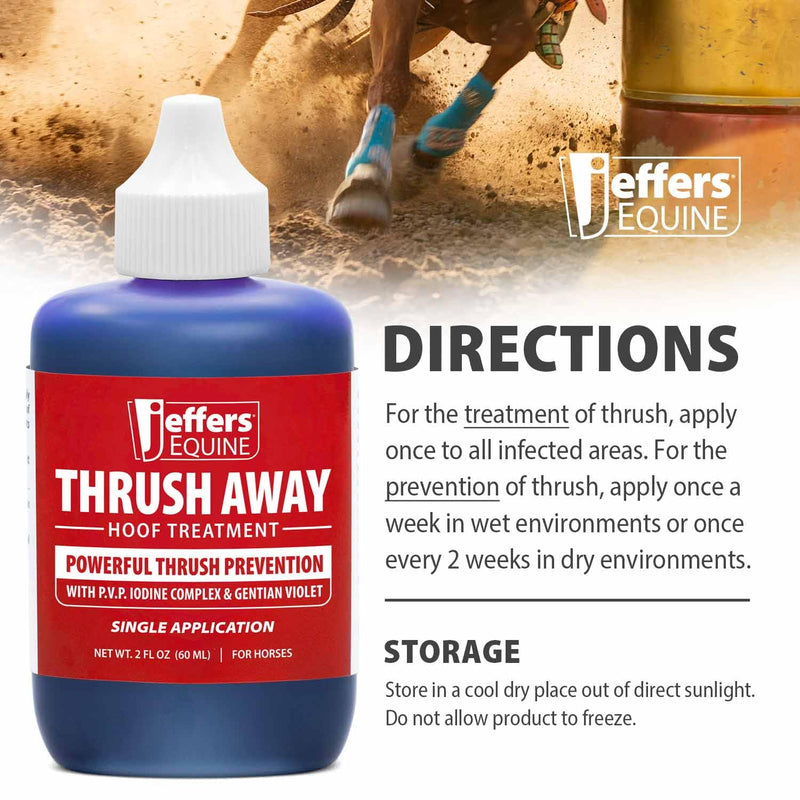 Jeffers Equine Thrush Away 2 Oz Iodine Hoof Solution for Horses – White Line, Frog, Pads, Farrier, Grooming, Stable, Ranch, Farm – Easy Application Hoof Care for Wet & Dry Conditions