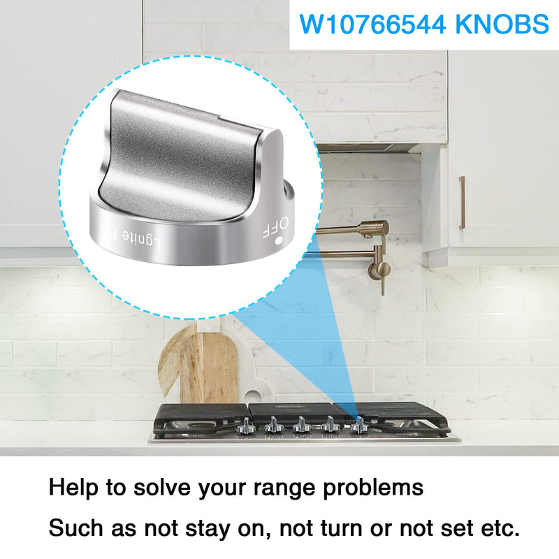 Upgraded W10766544 Gas Stove knobs Replacement for Whirlpool WFG540H0ES0 Range Oven, Replaces W10430807 W10676228 4248219 AP5958476 PS10067059 EAP10067059