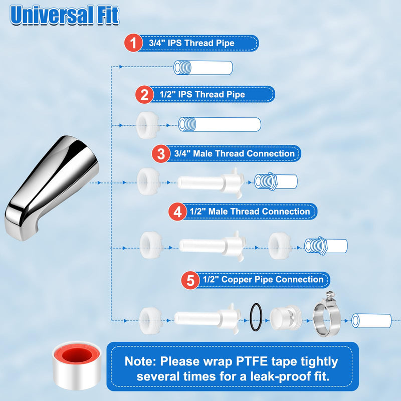 EEEKit Shower Knobs 3 Piece and Bath Tub Spout, Shower Knob Replacement Set with Four in One Tub Adapter Kit, Bathtub Spout Replacement for 1/2'', 3/4'' IPS Inside Thread