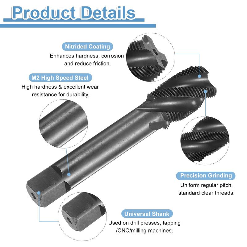 uxcell Spiral Flute Thread Taps M22 x 1.5 H2 Metric Machine Threading Tap Bit, Nitrided Coated Screw Tapping Repair Tool, M2 High-Speed Steel (HSS)