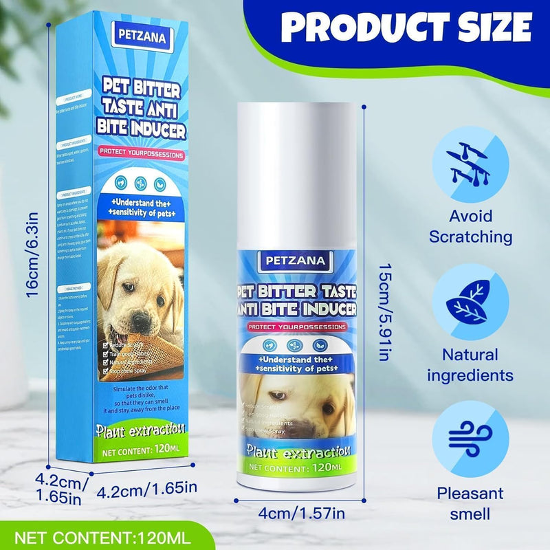 Bitter Apple Dog Spray, Anti Chew Deterrent for Dogs with Natural Citrus & Rosemary, Helps Protect Furniture, Shoes, Plants & Bandages from Chewing and Licking, 120ml
