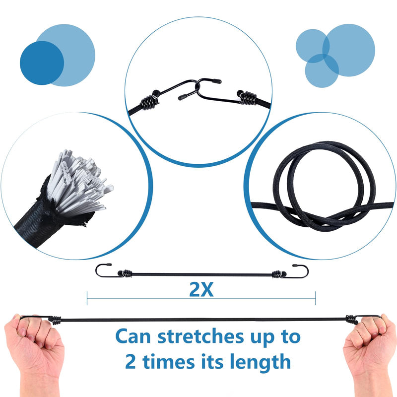 Bungee Cords with Hooks 8 Pack Bungee Cord Includes 12 inches, 18 inches, 24 inches, 31 inches for Bundling Items, Fixing Tarps, Tents, and Carrying Luggage (8, Black, Many Sizes) four sizes