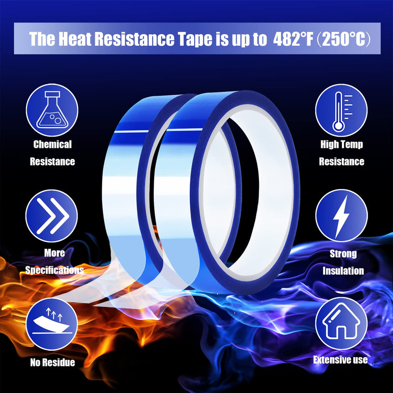 2 Rolls 20mm x33m(108ft) Blue Heat Tape High Temperature Heat Resistant Tape Heat Transfer Tape for Heat Sublimation Press Vinyl,No Residue