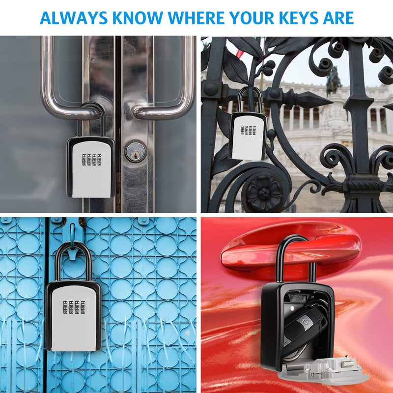 Key Lock Box, Upgraded Wall Mounted Key Safe Box, Weatherproof 4 Digit Combination Key Storage Lock Box, 5 Keys Capacity Lockbox with Removable Shackle for Indoor Outdoor, Small Size 3.66inch（Silver ） 1 Pack Silver