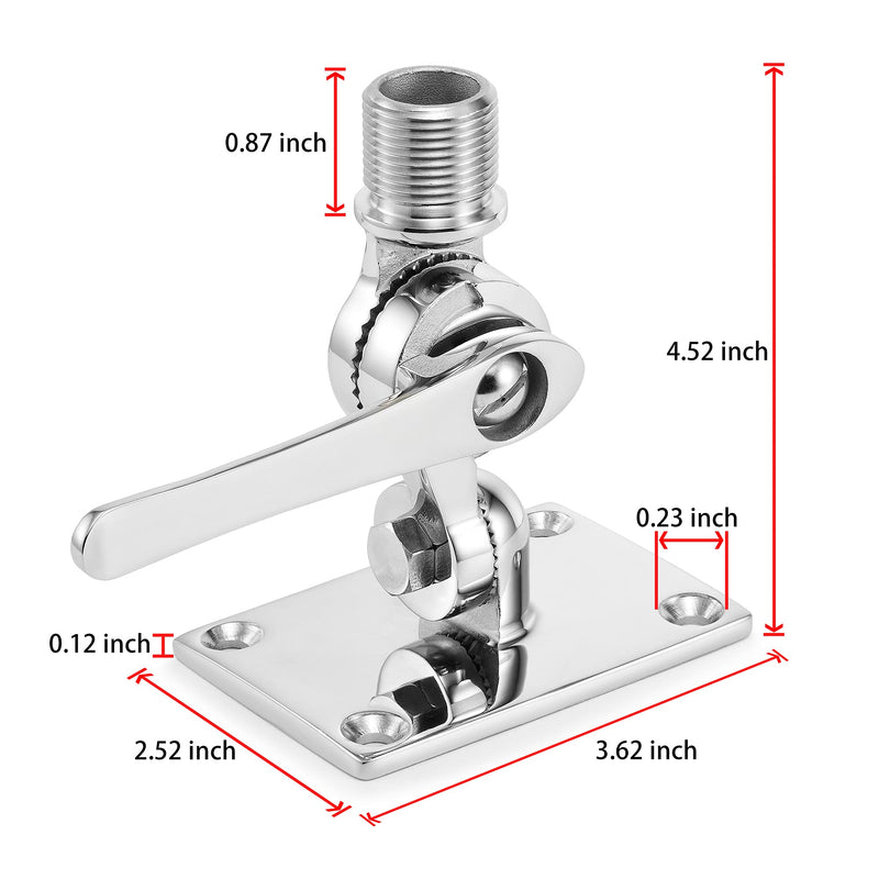 Marine VHF Antenna Mounts, 316 Stainless Steel Ratchet VHF Antenna Mounts, Adjustable Boat Antenna Mount Mirror-Polished, Include Screws