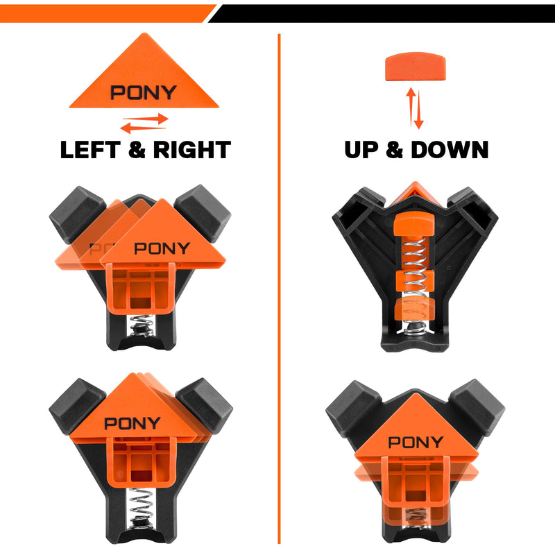 PONY 4-Pack Corner Clamp for Woodworking, 90 Degree Right Angle Clamp, Light-Duty Single Handle Wood Clamps, Adjustable Spring Loaded Woodworking Clamp, Frame Cabinet Wood Tools Accessories