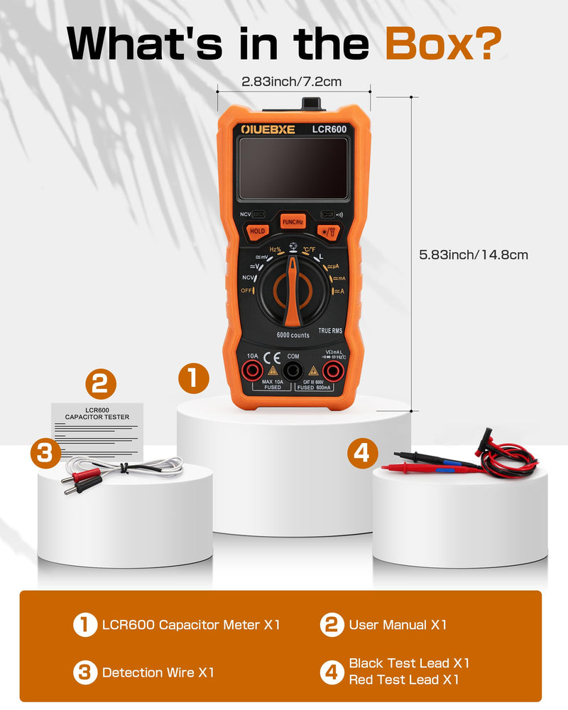 LCR600 Fast Testing Digital Multimeter with Inductance Meter, Auto-Ranging LCR Tester for DIY Electronics, AC/DC Voltage Current, Resistance, Capacitance, Frequency,Temperature
