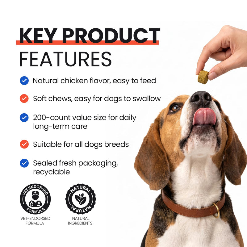 Dog Allergy Chews 200 Ct - Itch Relief for Dogs Immune Support with Colostrum Probiotics & Omega 3 - Seasonal Allergies Anti-Itch Skin & Coat Supplement, Itchy Skin & Paw Relief Bites - Chicken Flavor