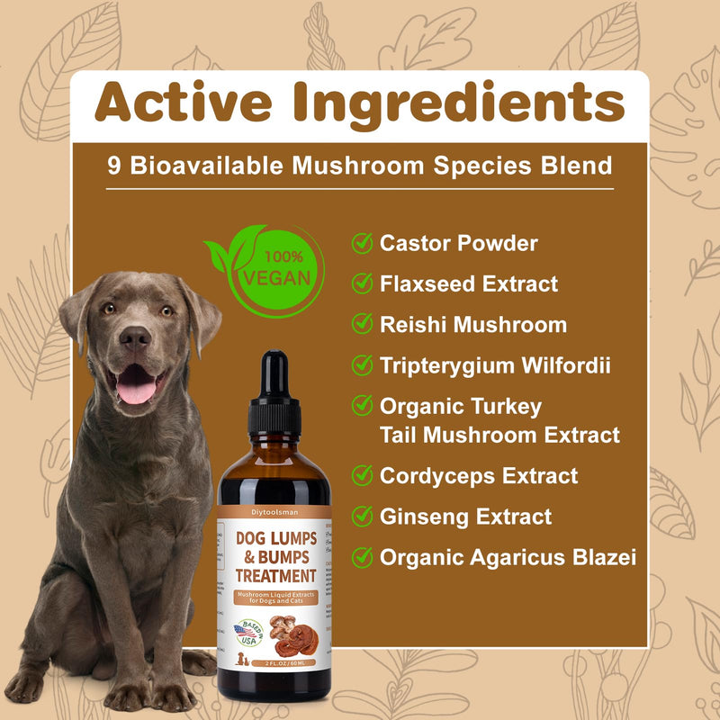 Dog Lumps and Bumps Treatment – Mushroom Supplement for Dogs – Lipoma Reduction, Boosts Immune Health, and Enhances Energy – with Reishi & Turkey Tail Mushrooms, 3.52 oz (Liquid)